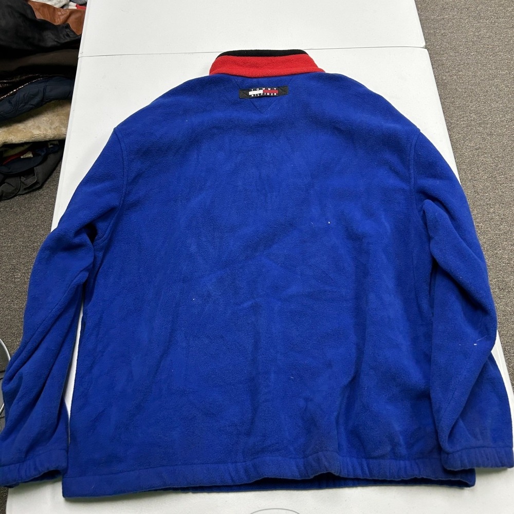Tommy Hilfiger Fleece Pullover Mens XL Blue Red Quarter Zip Colorblock Logo - Picture 3 of 3